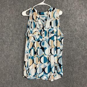 Cocomo Top Blouse  Womens Size 2X Blue Geometric Pleated